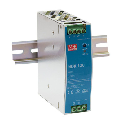 MEAN WELL NDR-120 120 W Industrial DIN-Rail Mount Power Supply, 12V, 24V or 48V Out